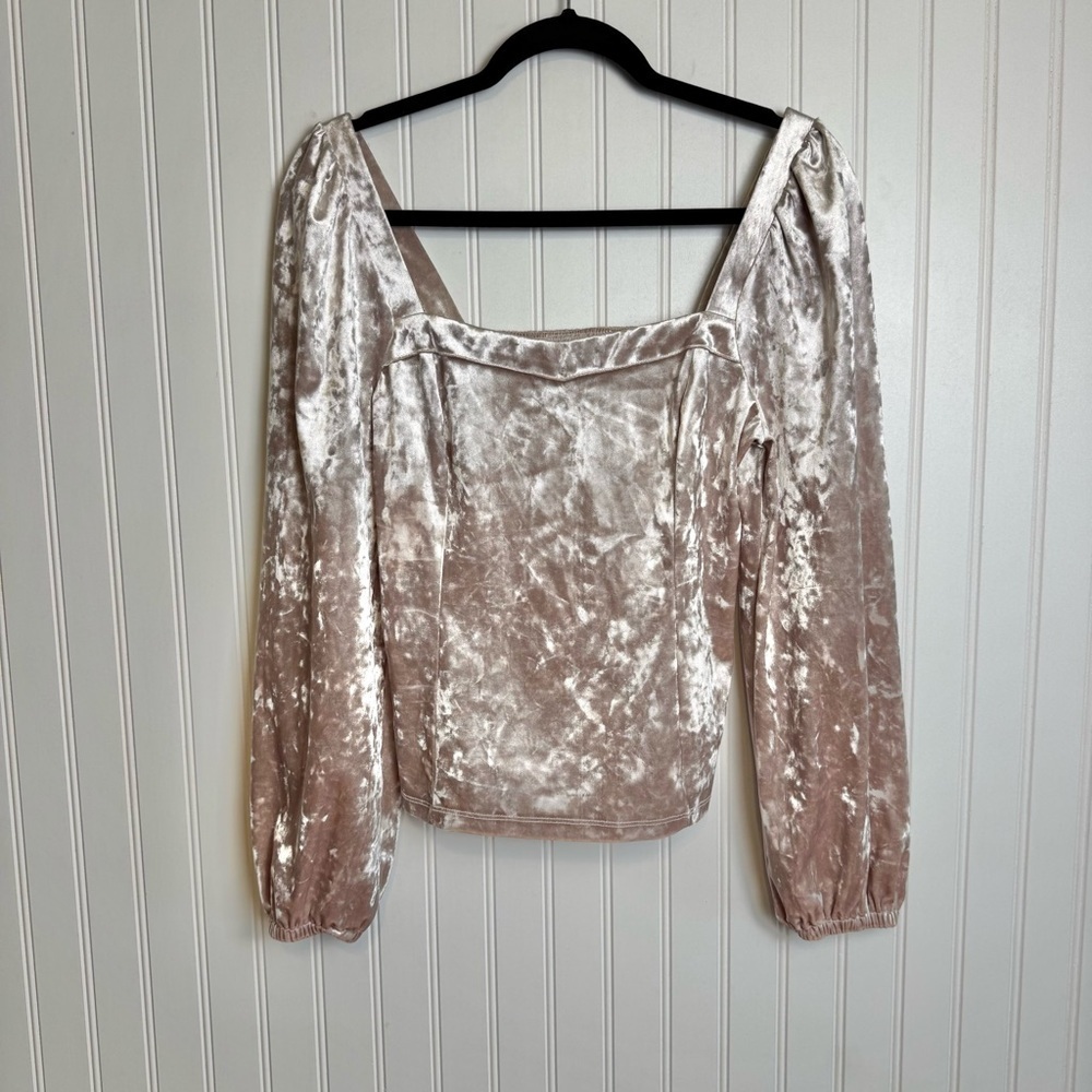 Anthropologie Pink Velvet Square Neck Long Sleeve Top Medium E37